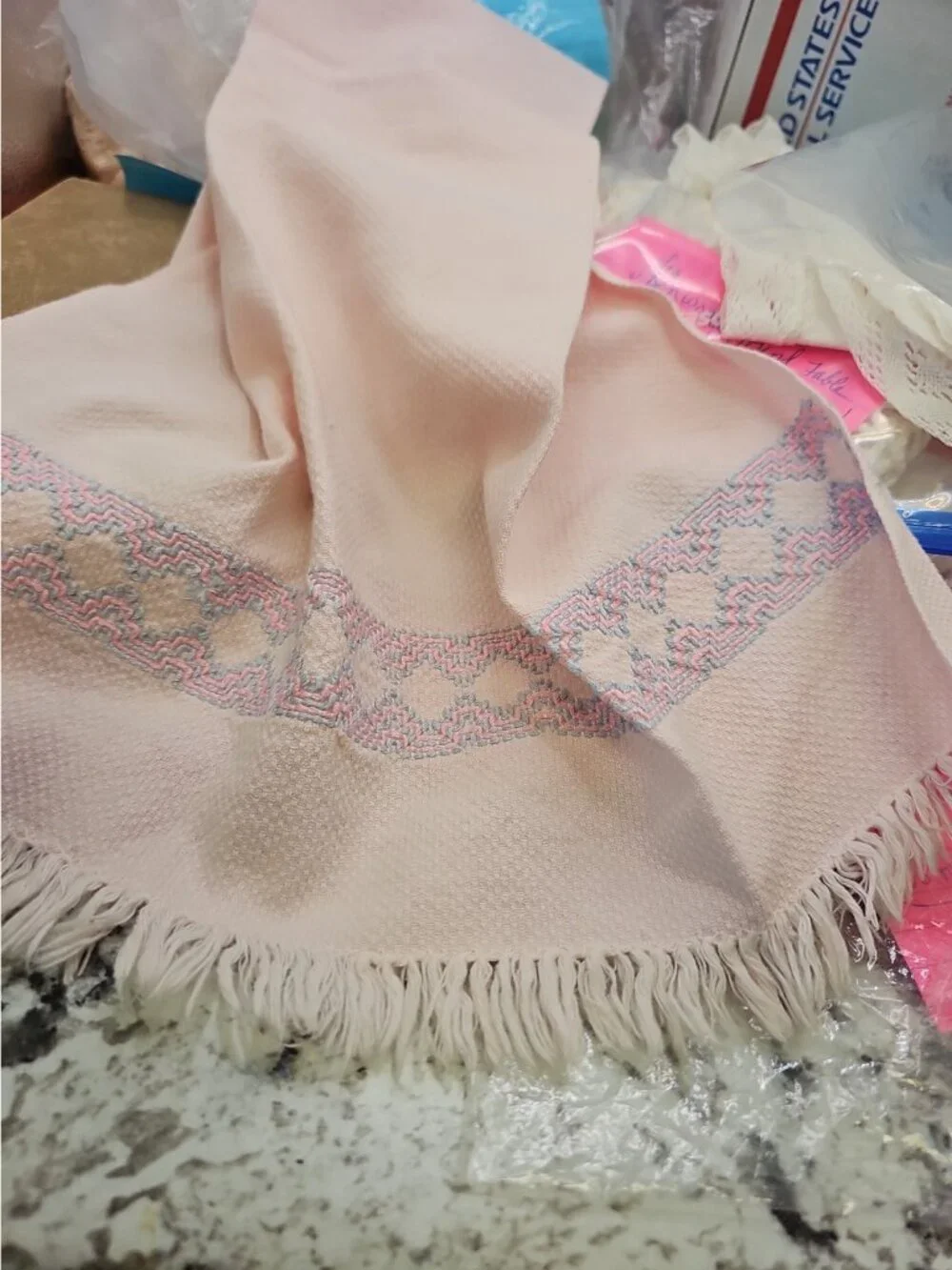 Embroidered Linen Pink & Blue towel